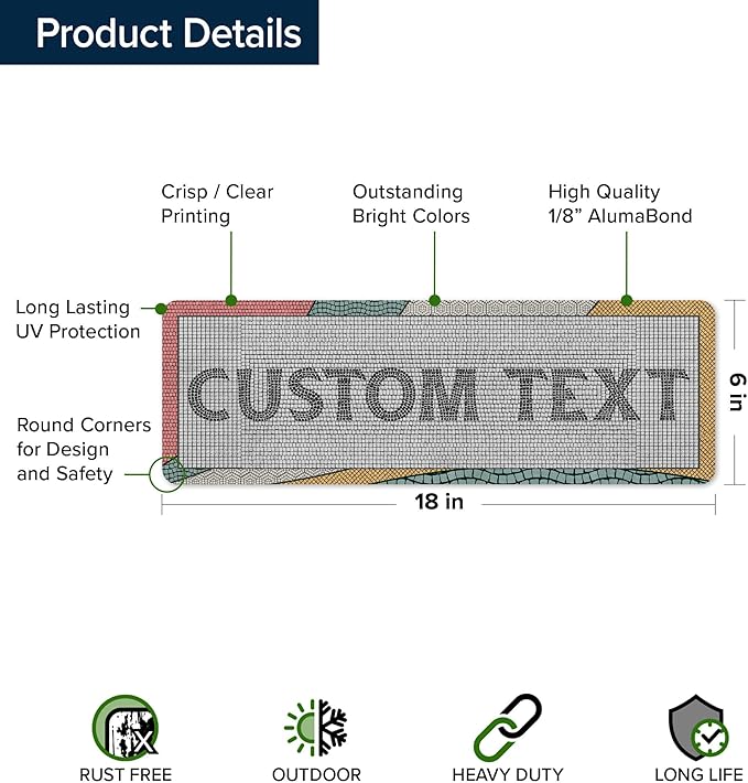 Custom Sign, Custom Street Sign, 11 Font Colors, 13 Font Styles, 4 Hole Options, 22 Sizes, 6x18 Inches, Rust Free DiBound, Fade Resistant, Made in USA by My Sign Center (Fauxsaic 2)