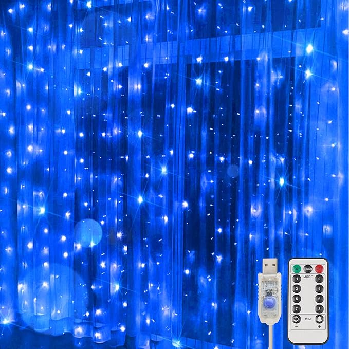 suddus Curtain Lights for Bedroom, 200 Led Hanging String Lights Outdoor Waterproof, Fairy Curtain Lights for Backdrop, Window, Wall, Wedding, Party, Blue