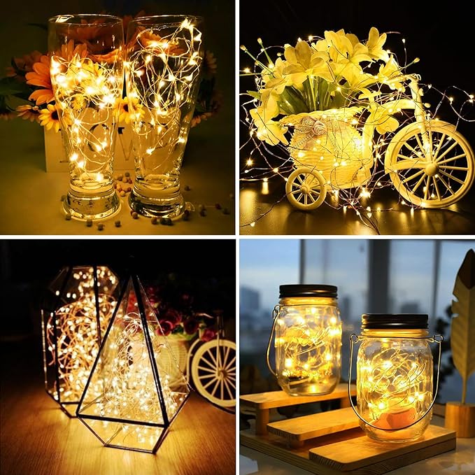 ZGWJ 24 Pack Fairy Lights Battery Operated, 7ft 20 Mini LED Fairy String Lights Silver Wire 3 Modes for DIY, Parties, Wedding, Bedroom, Halloween Christmas Decoration Warm White