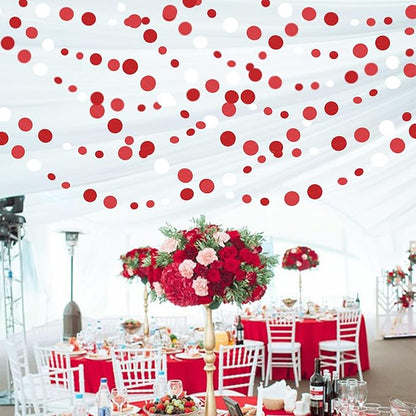 46 Ft Red Party Decorations Polka Dots Garlands Red and White Hanging Paper Circle Dots Streamer for Valentines Anniversary Birthday Graduation Wedding Christmas Holiday Bridal Shower Party Supplies