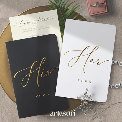 ARTESORI Premium Wedding Vow Book for Her & Him, Soft Touch, Gold Foil, 28 Lined Pages, Wedding Vow Books His and Hers, Wedding Essentials, Wedding Registry Ideas, His and Hers Gifts [White & Black]