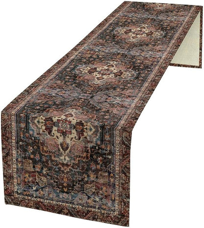 Vintage Boho Floral Table Runner, Rustic Country Farmhouse Black Bohemia Flower Pattern for Home Kitchen Table Decor Dining Coffee Room Party Decor 13x90in