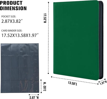 Premium 1000+ Pockets Card Binder,16 Pockets Trading Card Binder Ringless Side Loading Trading Card Album Folder for TCG -Dark Green