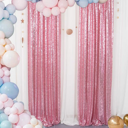 ShiDianYi Sequin Curtain Backdrop 2 Panels 4FTx6FT Fuchsia Pink Backdrop Curtain Photo Booth Backdrop 48inx72in -190425E