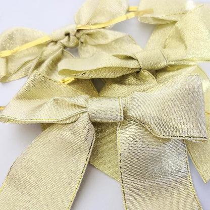 36pcs 4-1/2" Metallic Gold Glitter Ribbon Bows with Twist Ties for Gift Wrapping Packing Christmas Big Bows for Holiday Decoration (Gold)