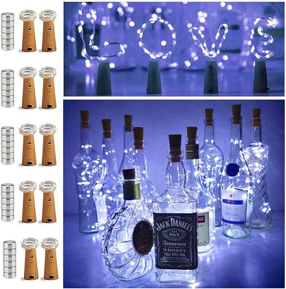 10 Pack 20 LED Wine Bottle Cork Lights Mini Fairy String Lights Copper Wire, Battery Operated Starry Lights for DIY, Festival, Wedding, Party, Indoor, Outdoor Decoration (Cool White)