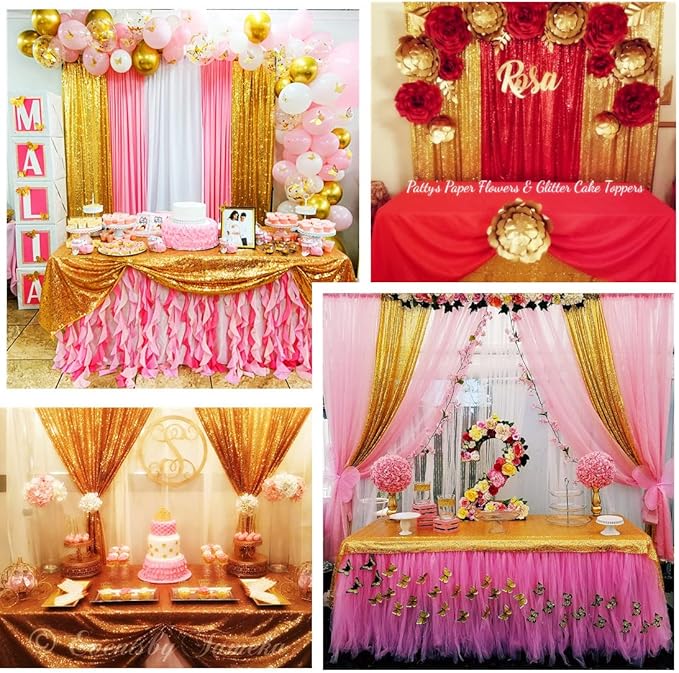 Poise3EHome Gold Sequin Backdrop Curtain 2 Panels 2ft x 8ft Gold Sequin Backdrop for Party Decoration