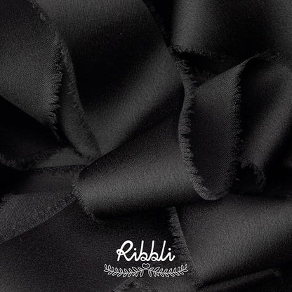 Ribbli Black Silk Satin Ribbon 1.5 Inch x 12 Yard Handmade Frayed Chiffon Ribbon with Wooden Spool for Gift Wrapping, Wedding Invitations, Bridal Bouquets & Home Decor