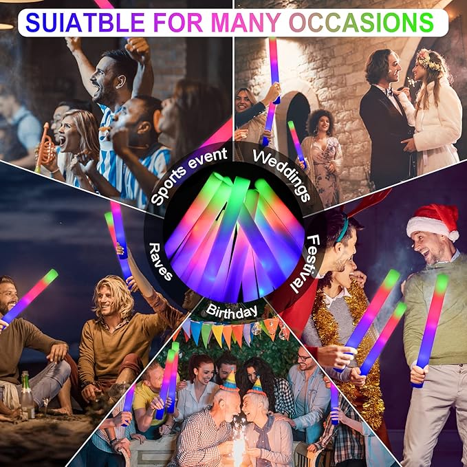 LifBetter Glow Sticks Bulk - 20Pcs LED Foam Sticks Glow Batons with Three Modes Party Flashing Light DJ Wands,for Festivals,Parties, Raves,Concert,Halloween