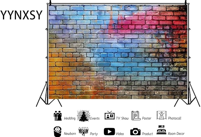YYNXSY Colorful Brick Wall Photo Backdrop Retro Theme Stone Brick Wall Background Brick Design Microfiber Background Brick Decoration Brick Party Decoration Photo Background 7X5FT YY-24