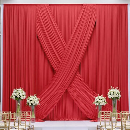20×12ft Wrinkle Free Red Backdrop Curtain for Wedding Parties,4 Panels 5×12ft Long Soft Silky Polyester Backdrop Drapes Red Photo Back Drop Curtains for Photography Stage Christmas Background Cloth
