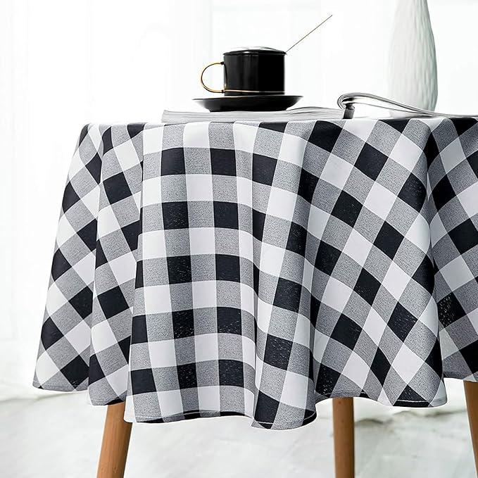 Biscaynebay Fabric Round Tablecloths 70", Black/Grey Scottish Plaid Table Cloth Small Circle Folding Table Covers Water Resistant for Dining, Kitchen, Wedding & Parties