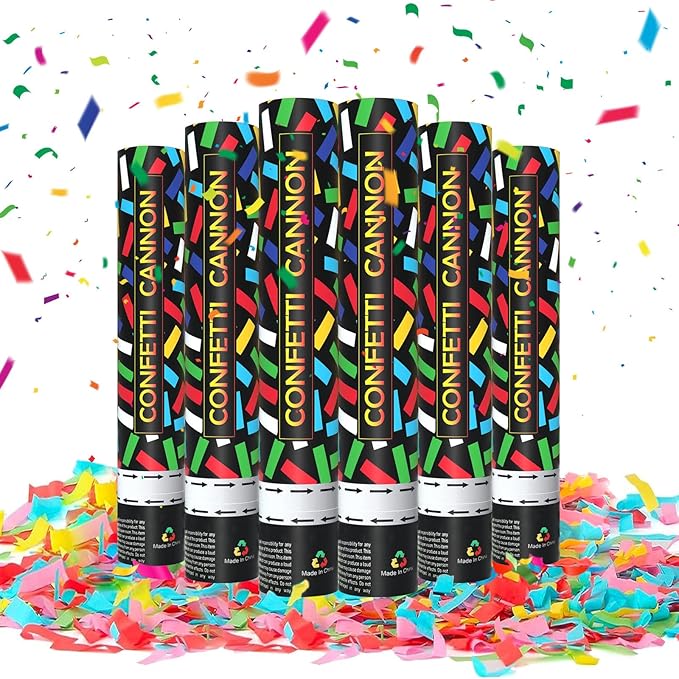 6 Pack Colorful Confetti Poppers, 12 Inch Biodegradable Confetti Cannon Party Poppers Shooters for Birthday, Wedding, Graduation, Anniversary, Parties