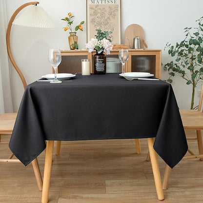 Biscaynebay Textured Fabric Square Tablecloths 70x70 Inches, Black Water Resistant Spill Proof Card Table Cloth Folding Table Cover for Dining, Kitchen, Wedding and Parties, Machine Washable