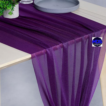 MDS Halloween Chiffon Table Runner - 15 Pack, 29 x 170 Inches, 14ft Each - Sheer Spooky Table Runners for Haunted House Parties, Trick-or-Treat Tables, Witchy Décor, Wedding & Events - Cadbury Purple