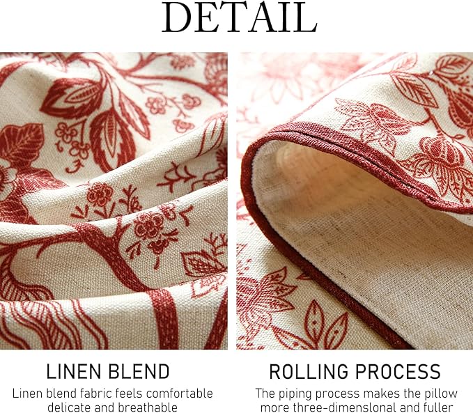 ISAENNE Designer Chinoiserie Elegant Linen Extra Long Table Runner 118 Inches,Red Floral Pattern Decor Table Runners for Thanksgiving,Dining Room,Banquet,Kitchen Tables,Christmas,12"*118"-Ruyi A