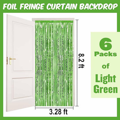 6 Pack Light Green Foil Fringe Curtains Backdrop, 3.28 x 8.2 Ft Metallic Streamers Tinsel Curtains Background for Photo Booth, Birthday, Weddings, Carnivals, Graduation, Themed Party Decorations