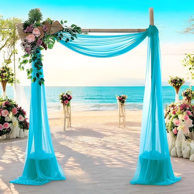 MDS Halloween Chiffon Draping Fabric - 2 Panel, 30" Wide x 75ft Long - Sheer Spooky Arbor & Canopy Drapery for Haunted House Backdrops, Party Ceilings, DIY Costumes & Themed Events - Peacock Blue