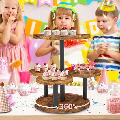 Cupcake Stand, 2 Pack Rotatable Cupcake Stand for 50 Cupcakes, Wood Cake Stand Cupcake Tower, Rustic Dessert Table Display Set Tiered Tray Stand, Round Serving Tray for Party Wedding Birthday