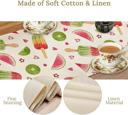 Summer Popsicles Table Runner, Colorful Watercolor Ice Cream Loves Heart Seasonal Dinner Runner for Party Holiday Home Kitchen Dining Table Decor 13"x90"