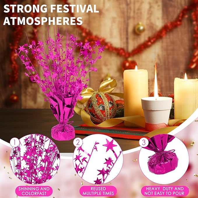 6 Pack Star Table Centerpieces for Party, Birthday Table Decorations for Kids Adults, Party Centerpieces for Tables for Wedding Baby Shower Graduation Holiday Event (Hot Pink)