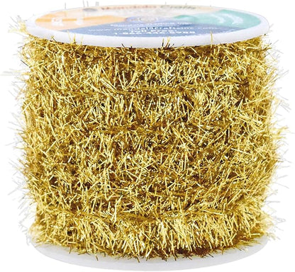 Mandala Crafts Gold Tinsel Garland - Thin Metallic Foil Glitter Mini Garland for Christmas Tree, Party, Wedding Decor, and Holiday Decorations