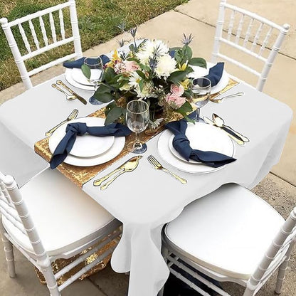Fitable 6 Pack White Square Tablecloths - 70 x 70 Inches - Stain Resistant and Reusable Table Clothes, Polyester Fabric Table Covers for Dining, Card Tables, Coffee Tables