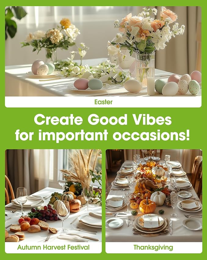 Pureegg Plastic Table Cloth Disposable 10 Pack, 54 x 108 Inch Table Cloths, Party, Wedding, Thanksgiving Decorations, Fall Tablecloths, Rectangle, Beige Plastic Cover, Leakproof & Sturdy, Cream, Ivory