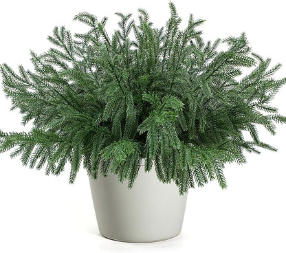 24 Pcs Christmas Norfolk Pine Branches, Artificial Pine Christmas Stems Real Touch Faux Greenery Pine Picks for Vase DIY Garland Wreath Home Indoor Outdoor Decoration
