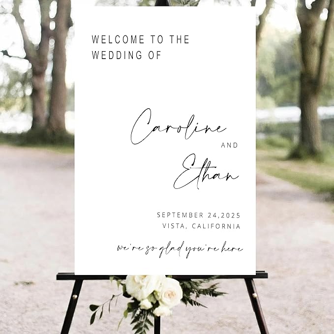 Generic Personalized Wedding Welcome Sign, 18x27 inches, Plastic, Modern Style, Wedding Event Guestbook