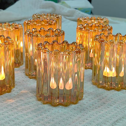 GOLDEAL 6Pcs Gold Glass Votive Candle Holders Tealight Holders Decorative, Tea Candle Holders Bulk,Candlestick for Wedding, Party,Dinner, Home Table Decor.