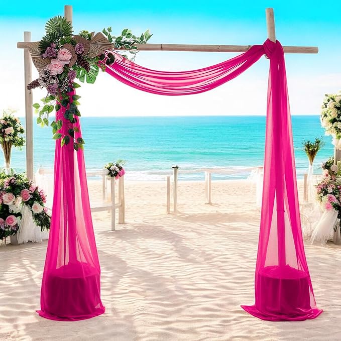 MDS Halloween Chiffon Draping Fabric - 2 Panel, 30" Wide x 100ft Long - Sheer Spooky Arbor & Canopy Drapery for Haunted House Backdrops, Party Ceilings, DIY Costumes & Themed Events - Hot Pink