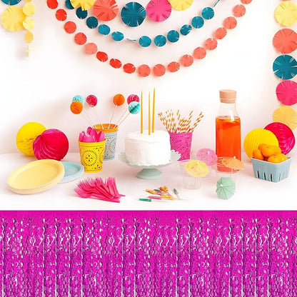 6Pack 29 x108 Inch Rose Red Wave Foil Fringe Table Skirts Metallic Banner for Tinsel Streamer Garland Backdrop for Parade Floats, Mother's Day, Easter, Graduate, Birthday, Wedding Party Decoration