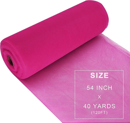 Fuchsia Tulle Fabric Roll Spool Bolt (54 Inch by 40 Yards) Large Tulle Wedding Party Decoration, Tutu Skirt, Table Runner, Gift Wrapping, Bridal Shower, Soft & Drape (Fuchsia)
