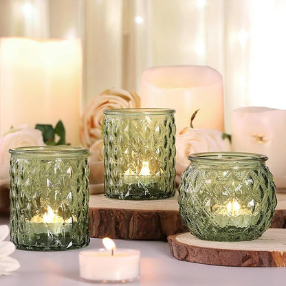 12pcs Assorted Green Votive Candle Holders, Tea Lights Candle Holder for Table Centerpiece, Green Candle Holders for Wedding, Bridal Shower and Tea Party Decorations