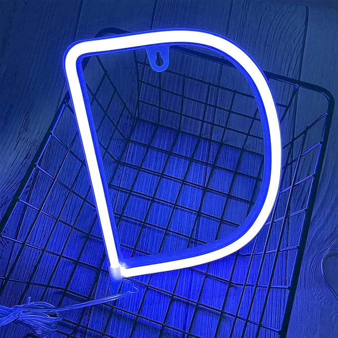 ENUOLI LED Blue Neon Letter Signs Night Light Battery or USB Operated LED Marquee Letters Neon Art Decorative Lights Wall Decor for Children Baby Room Christmas Wedding Party Decoration(D)