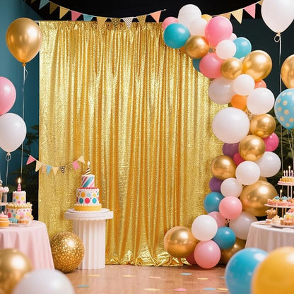 SquarePie Sequin Backdrop Less See Through Thick Background for Photography Glitter Curtain Party 7FT x 7FT Gold