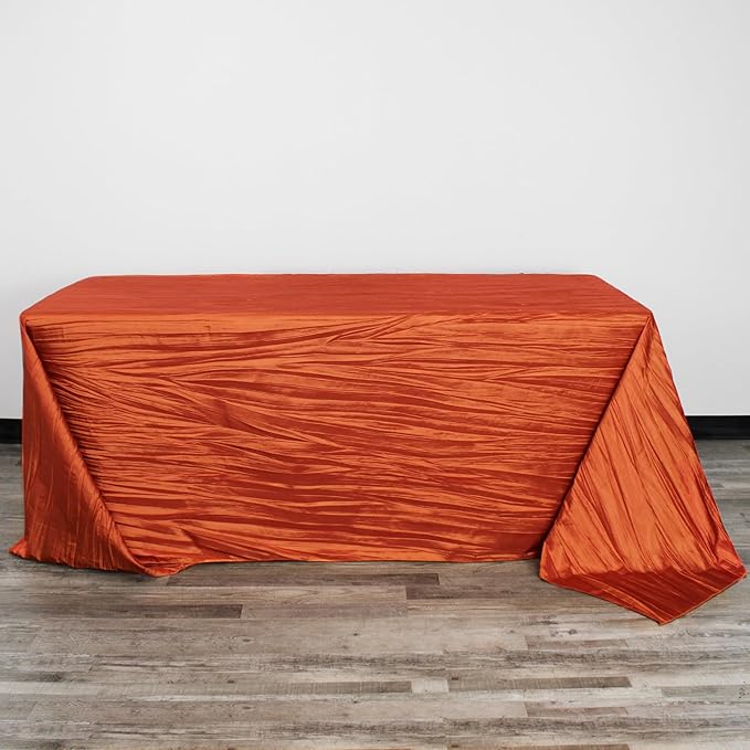 YOUR CHAIR COVERS - 90 x 132 inch Rectangular Crinkle Taffeta Tablecloth - Terracotta, Rectangle Table Linens for 6 ft Rectangular Tables, Wedding Crushed Table Cloth