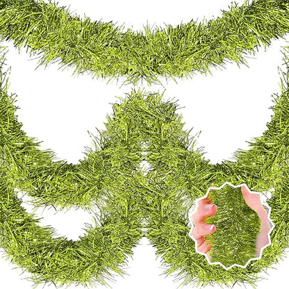 25 Feet Light Green Christmas Tinsel Garland, Metallic Foil Twist Banner Wall Hanging Tinsel Streamers Backdrop for Parade Floats, Christmas, Mother's Day, Birthday Party Decorations(4in x 25ft)