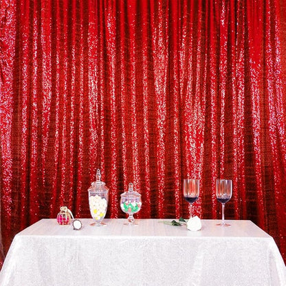 SquarePie Sequin Backdrop Less Transparent Background Sparkly Curtain for Wedding Party 4FT x 7FT Red