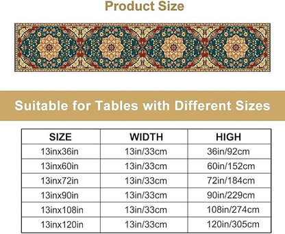 Boho Rich Table Runner, Vintage Blue Teal Gold Retro Flower Rustic Country Style Floral Print Pattern for Home Kitchen Table Decor Dining Coffee Room Garden Party Decor 13x36in