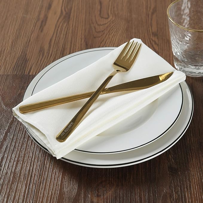 Cloth Napkins 17x17 inch Washable Polyester Dinner Napkins Soft Table Napkins for Wedding Party Dining Banquet(Ivory,12PCS)