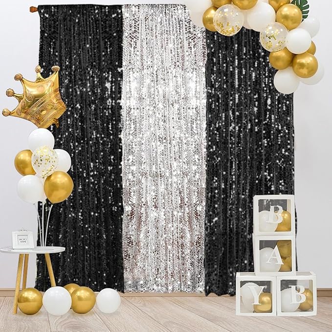 18MM Black Big Sequin Payatte Backdrop Curtains 4.5FTX9FT 2 Panels-Black Drapes Curtains for Thanksgiving Christmas Home Party Supplies