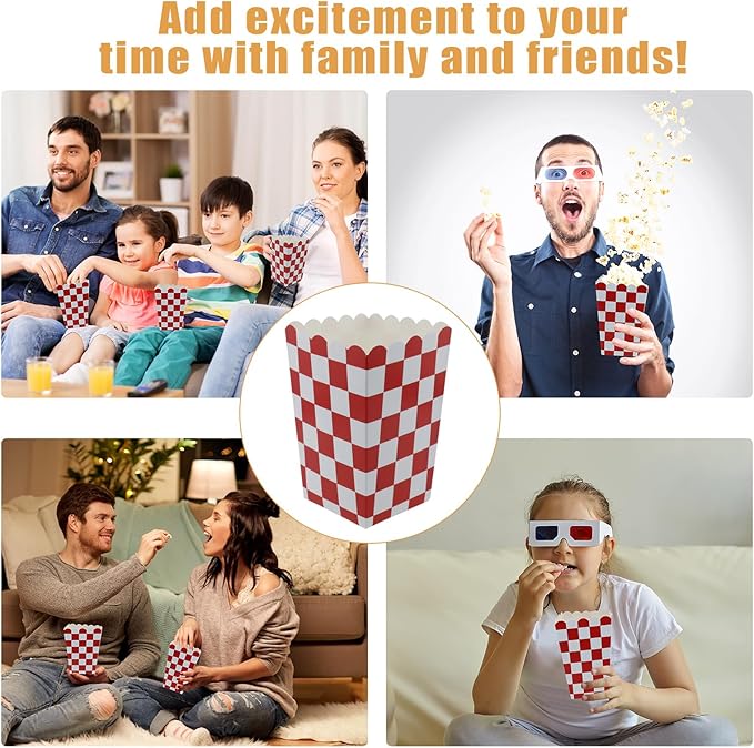 50 Pcs Popcorn Boxes Mini Paper Popcorn Box Cardboard Popcorn Container for Party Disposable Snack Candy Popcorn Bags Popcorn Holder for Movie Nights Birthday Wedding (Red Checkered)