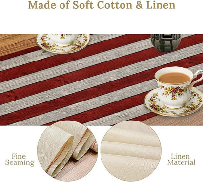 American Flag Table Runner, 4th of July USA Rustic Vintage Wooden Blue Red Stars Stripes Print Table Runner for Farmhouse Kitchen Dining Table Decor, 13x108inch