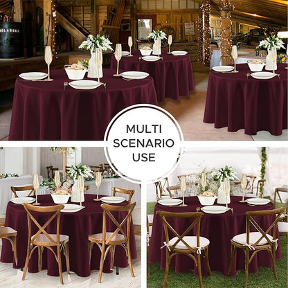 Fitable 8 Pack Round Tablecloths: Stain Resistant Wrinkle Free Circle Table Clothes, Washable Reusable Polyester Table Covers for Wedding Party Birthday Banquet Reception(Burgundy, 120 Inch)