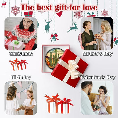 Stained Glass Window Hanging, Green Cactus Sun Catcher for Door Terrace Garden Home Decor, Abstract Desert Landscape Suncatcher Birthday Gifts for Lovers Women Men Dad Mom Nana 7.8 in