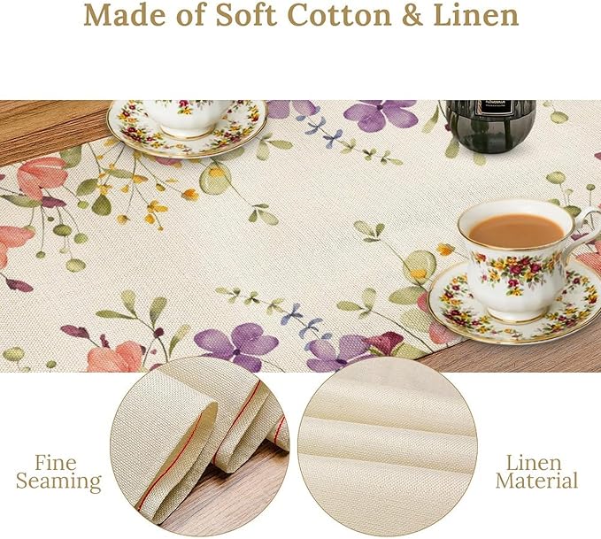 Floral Table Runner,Flowers Plant Print Spring Table Runner for Kitchen Dining Table Decoration for Home Party Decor 13x108 Inch