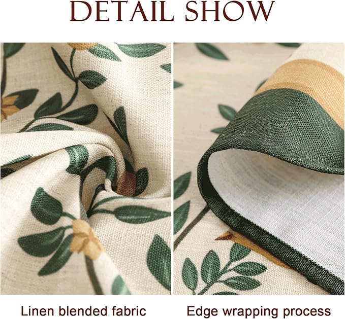 patdrea Designer Vintage French Floral Small Square Tablecloth,Yellow Brids Green Leaves Pattern Linen Table Cloth,Decor Kitchen Dining Holiday Banquet Christmas,Thanksgiving,55"x55"-Warbler