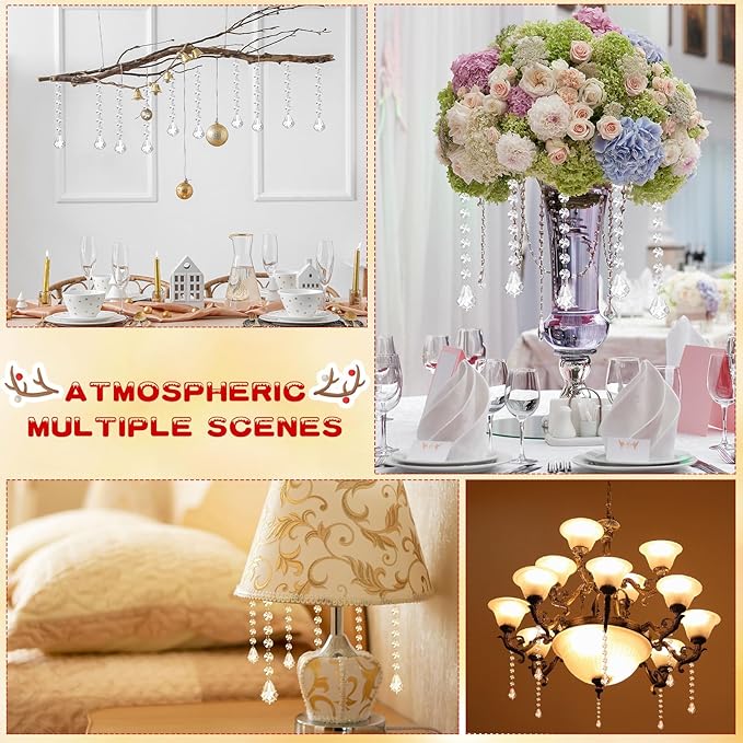 Nuenen 100 Pcs Acrylic Hanging Crystals for Centerpieces Chandelier Clear Crystal Garland Strands Ornament Acrylic Clear Beads Prisms Pendant for Christmas Tree Window Home Decoration(Maple Leaf)